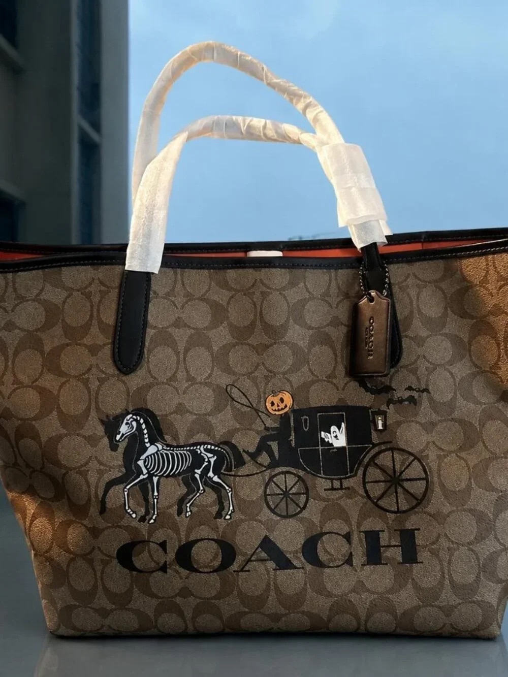 COACH Spooky Halloween Horse and Carriage City Tote Signature Canvas EUC